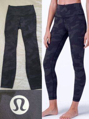 Lululemon Black Camo Leggings Wunder Under High-Rise 25” Luxtreme LW5BSPS
